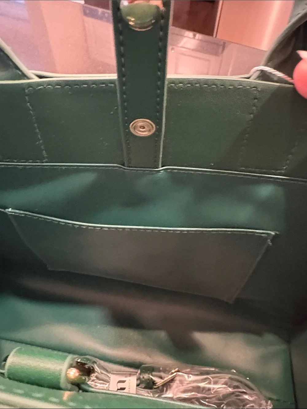 Structured Two-Tone Satchel Bag in Dark Green and Cream